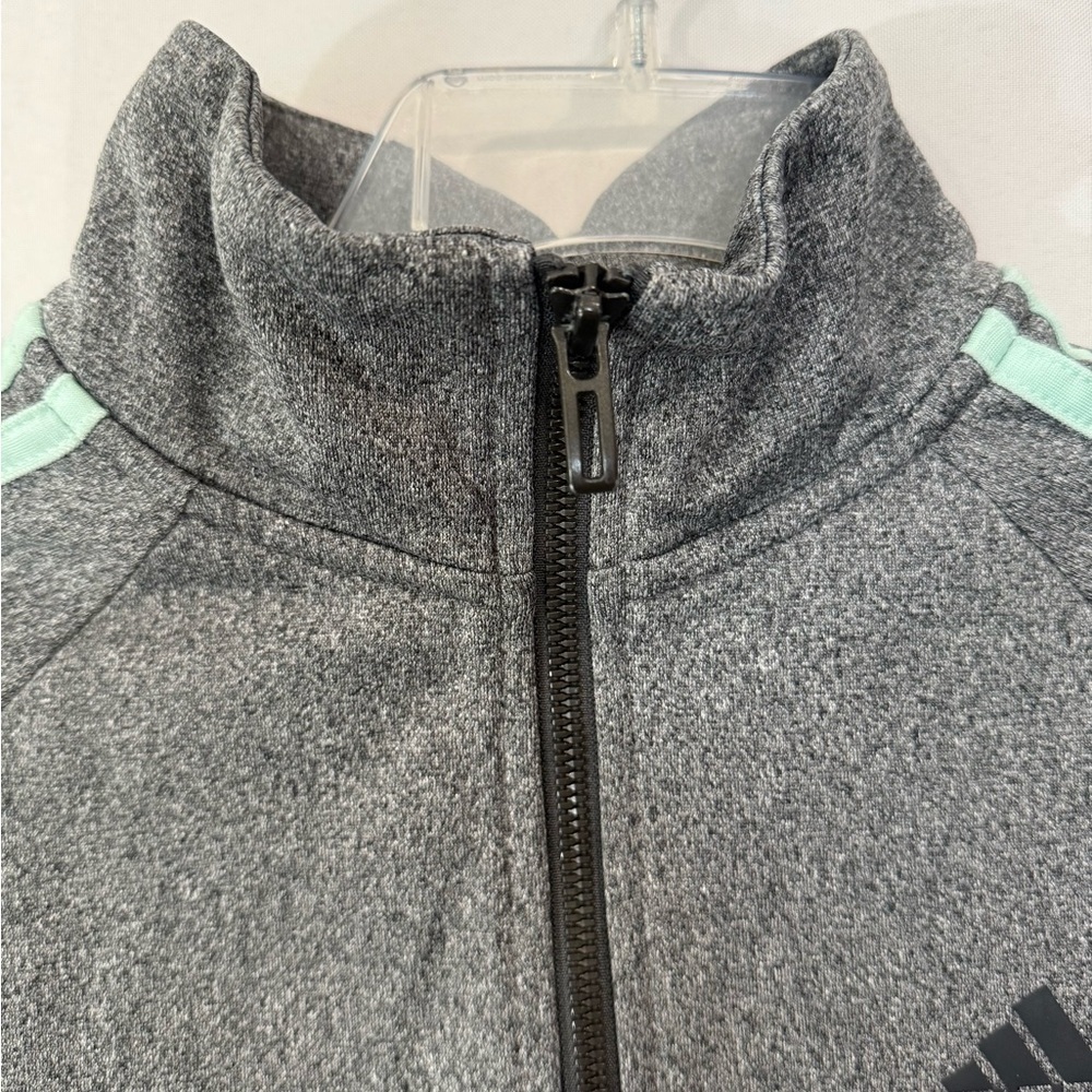 Adidas Womens XS Gray Mint Green 3 Stripe Full Zip Track Jacket - Picture 7 of 11